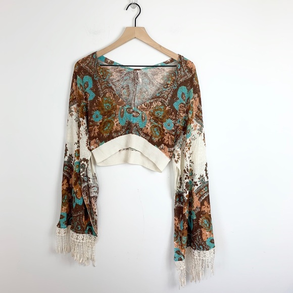 Free People Tops - Free People | Deep V Bell sleeves Linen Crop Top S